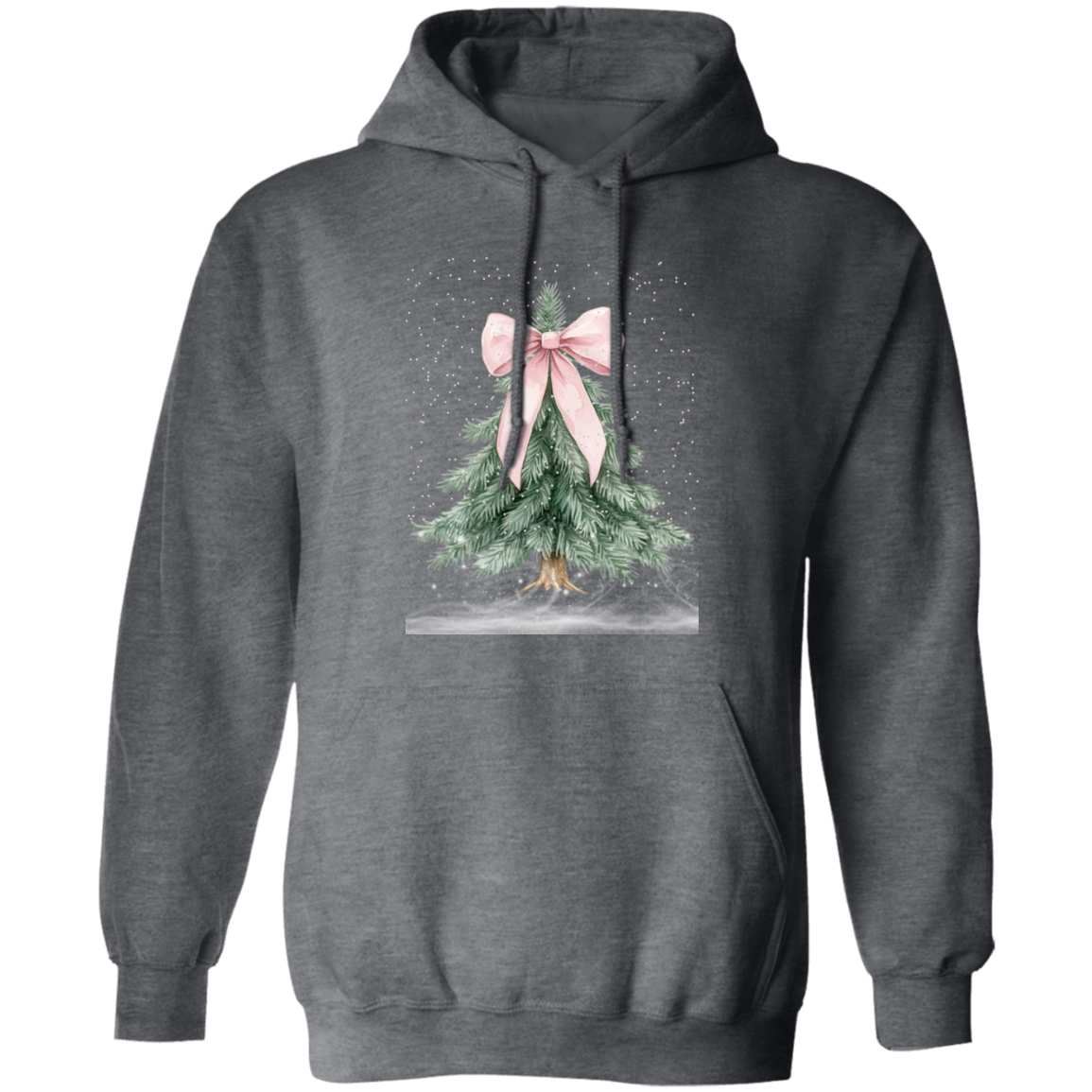 Snowy Croqette Christmas Tree Pink Bow Ladies Hoodie