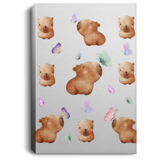 BUTTERFLIES & BABY CAPYBARAS/ .75 IN GALLERY WRAPPED PORTRAIT CANVAS