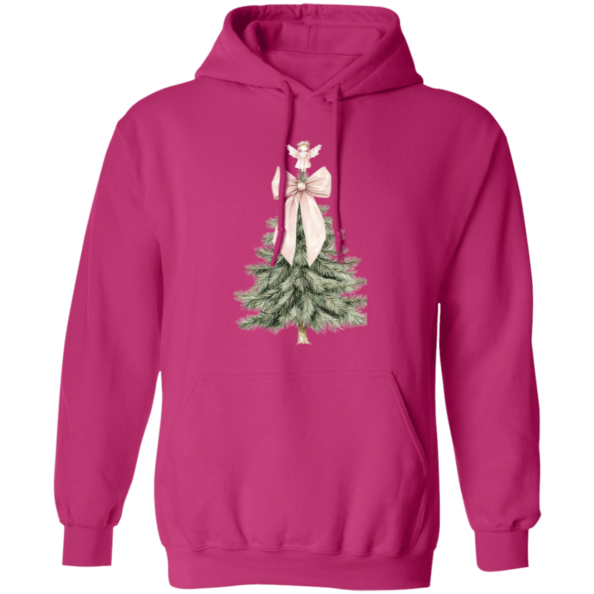 Adorable Pink Bow Christmas Tree Croquette Style Ladies Cozy Hoodie