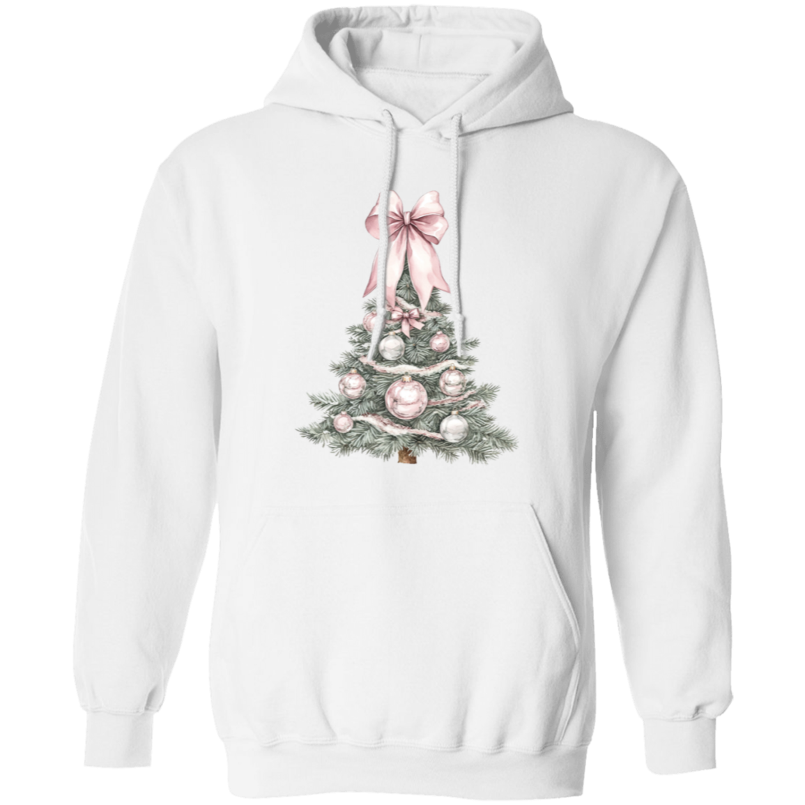 Adorable Pink Bow Christmas Tree Whimsicle Croquette Style Ladies Cozy Hoodie