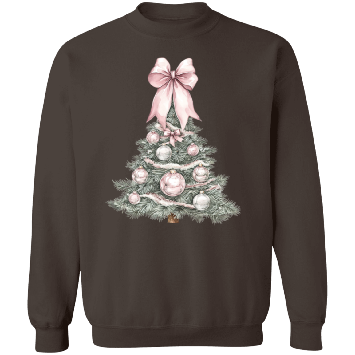 Ladies Cute Croquette Style Pink Bow Christmas Tree Sweatshirt