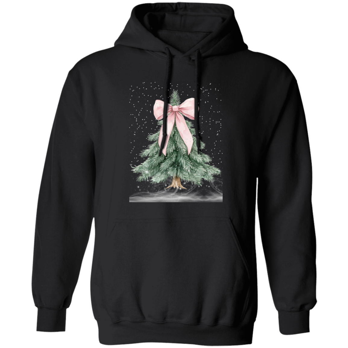 Snowy Croqette Christmas Tree Pink Bow Ladies Hoodie