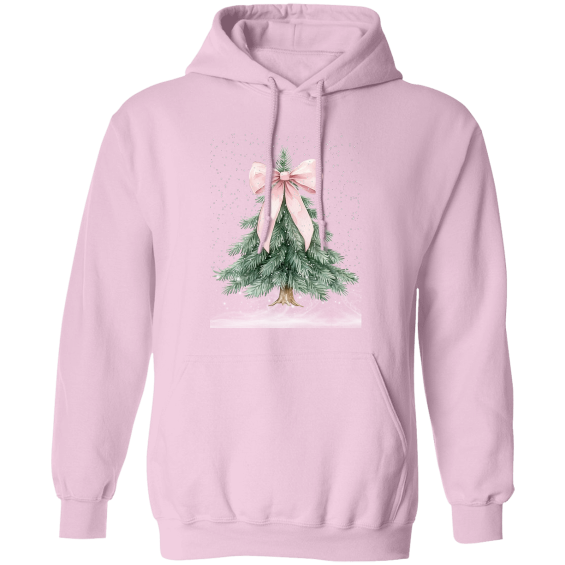 Snowy Croqette Christmas Tree Pink Bow Ladies Hoodie