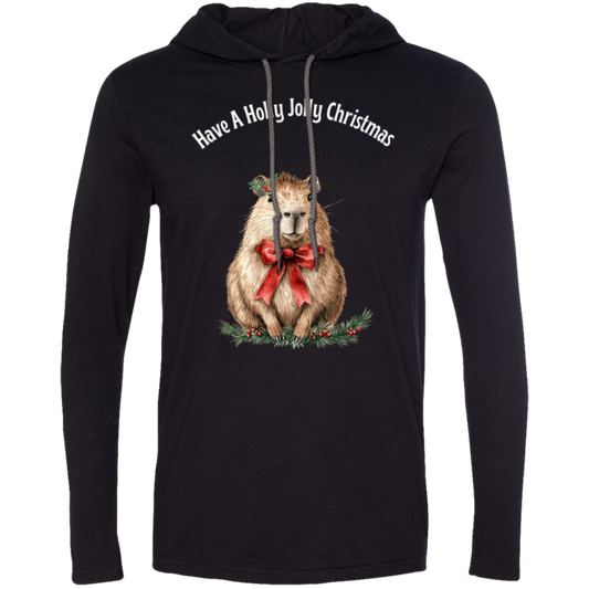 Adorable Capybara Holly Jolly Christmas, Soft Long Sleeve T-Shirt Hoodie