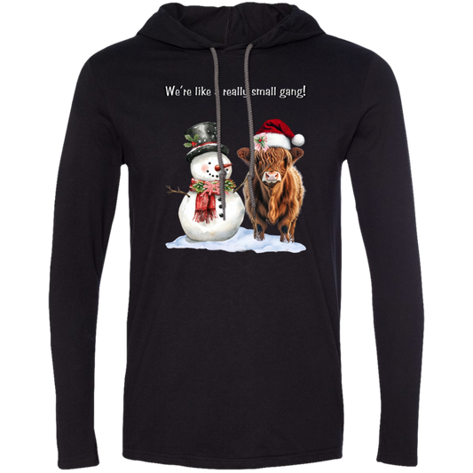 We’re Like A Really Small Gang, Cute Snowman with Highland Cow, Ladies Cozy Soft Tshirt Hoodie