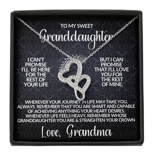 To My Sweet Granddaughter, Straighten Your Crown/ Love Grandma/ Double Heart Pendant Necklace