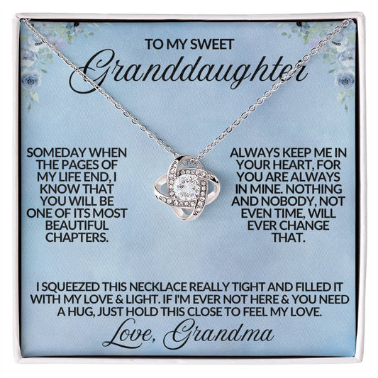 My Sweet Granddaughter, Beautiful Chapters, Love Grandma, Love Knot Necklace with Cz Crystals