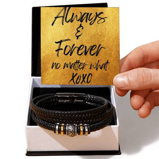 ALWAYS & FOREVER NO MATTER WHAT/ MENS VEGAN LEATHER BRACELET W/MAGNETIC CLASP