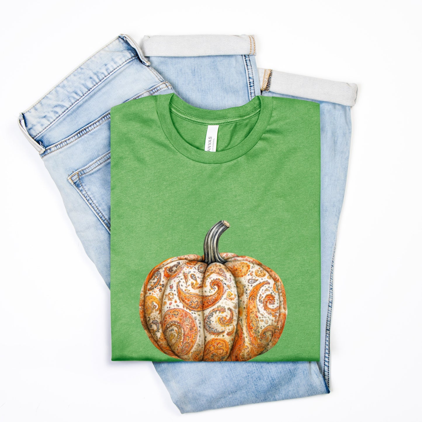 Ladies Elegant Paisley Pumpkin Tshirt Fall Colors Bella Canvas Tees