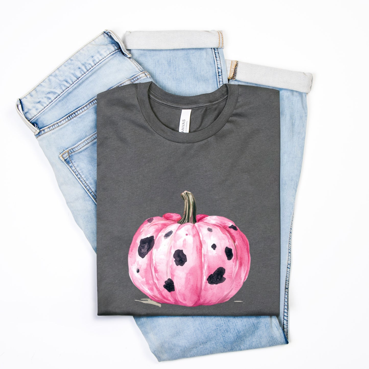 Ladies Soft Bella Canvas Cow Print Pumkin Fall Tshirt/ Multiple Color Choices