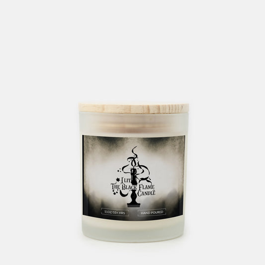 I lit the Black Flame Candle Hocus Pocus Funny Fall/Halloween/ Hand Poured, Frosted Glass/Bamboo Lid, Wood Wick Candle (11 oz)