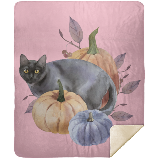 BLACK CAT & PUMPKINS PREMIUM MINK SHERPA 50X60 BLANKET