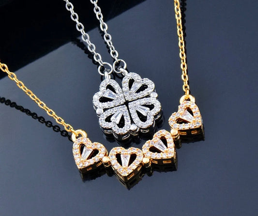 MAGNETIC FOUR LEAF CLOVER & HEARTS NECKLACE/ CARD OPTIONS FOR DAUGHTER, MOM, FIANCÉ, WIFE