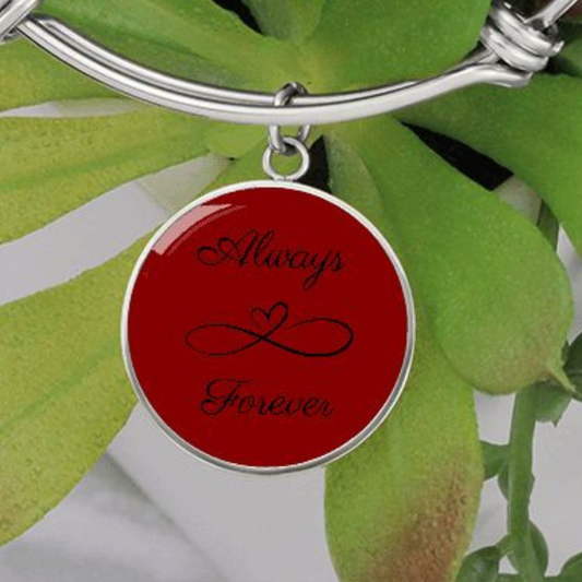 ALWAYS & FOREVER/ ON SCARLET RED/ ENGRAVED BANGLE BRACELET