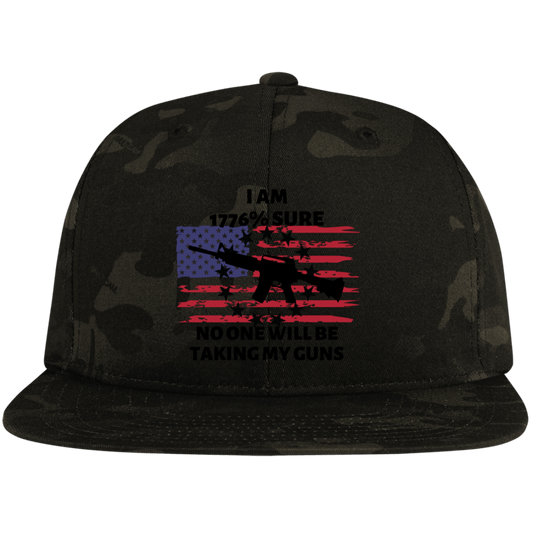 1776 NO ONE WILL BE TAKING MY GUNS/EMBROIDERED FLAT BILL TRUCKER CAP