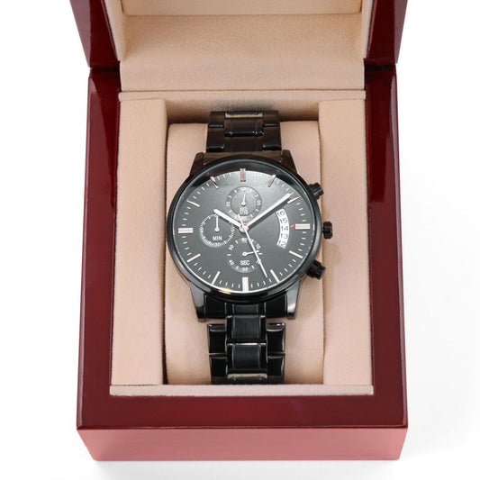 ADD YOUR MESSAGE/ MENS BLACK CHRONOGRAPH WATCH