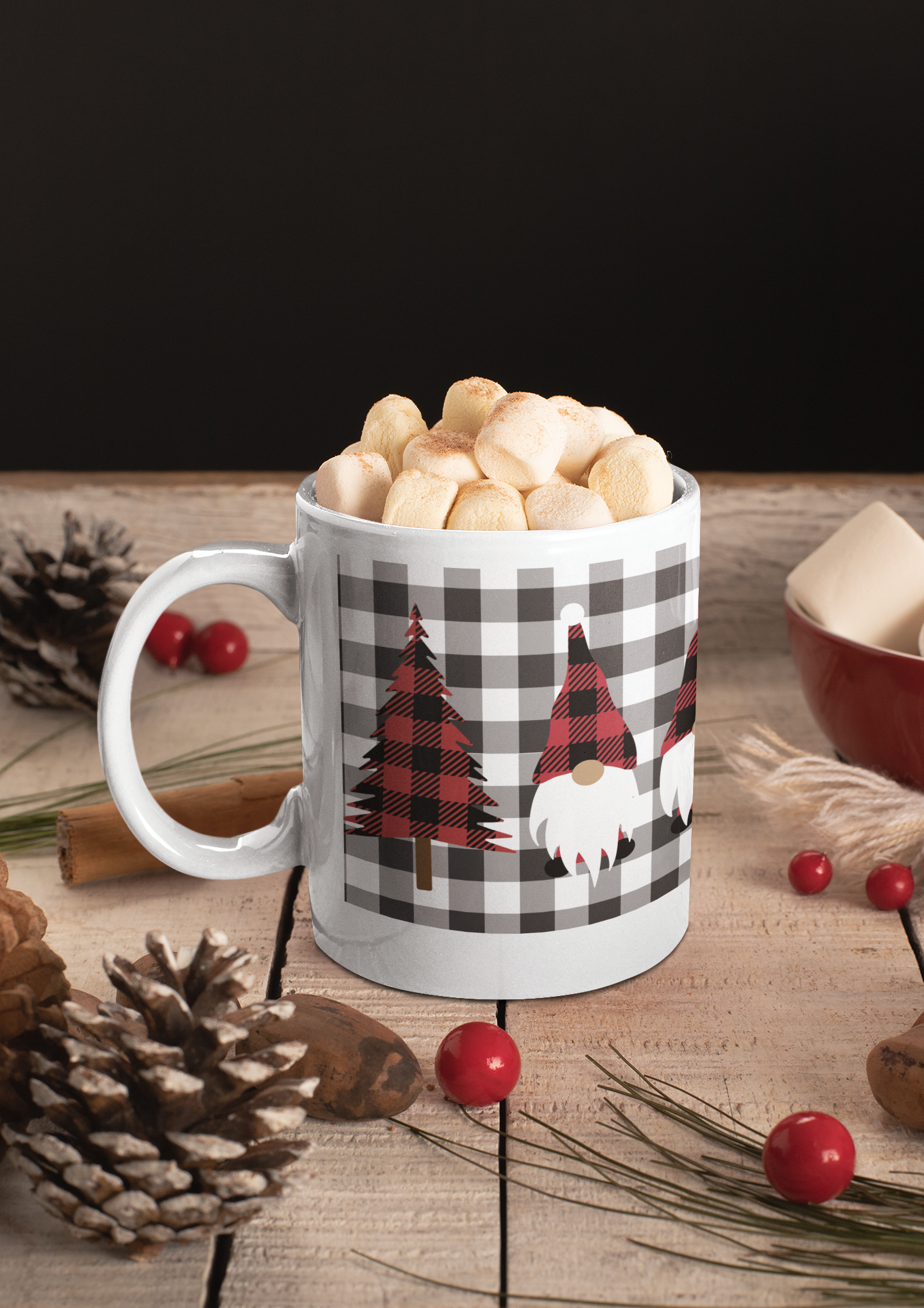 Cute Christmas Santa Claus Gnomes/ Buffalo Check/ Plaid Coffee Mug 15OZ